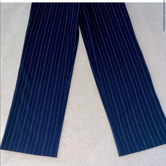 Vintage Pinstripe 2 Piece Matching Pantsuit Set - Navy and White - Picture 8 of 11